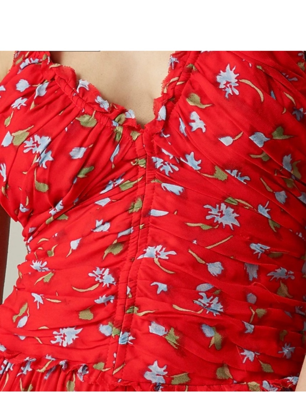NWT J. Crew Collection Red Floral Spaghetti-Strap Ruched Chiffon Dress - Picture 3 of 9